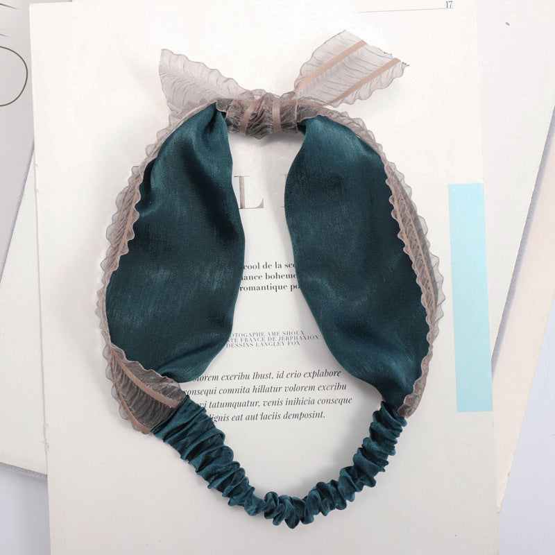 C265超仙網紗蕾絲蝴蝶結兔耳朵髮帶洗臉簡約頭飾髮箍小清新森女系Ribbon