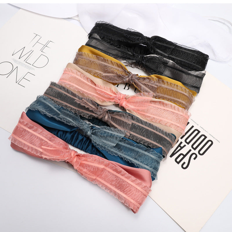 C265超仙網紗蕾絲蝴蝶結兔耳朵髮帶洗臉簡約頭飾髮箍小清新森女系Ribbon