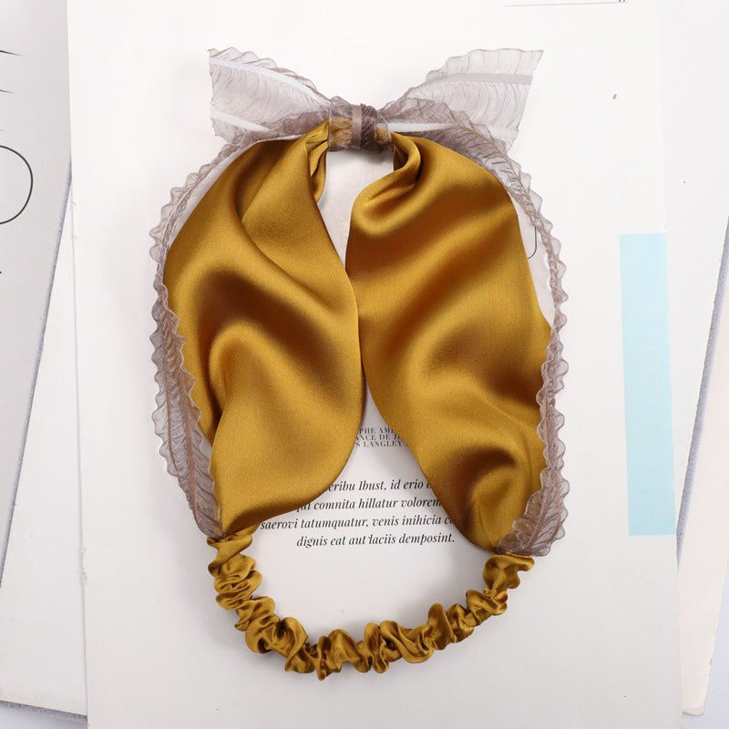 C265超仙網紗蕾絲蝴蝶結兔耳朵髮帶洗臉簡約頭飾髮箍小清新森女系Ribbon