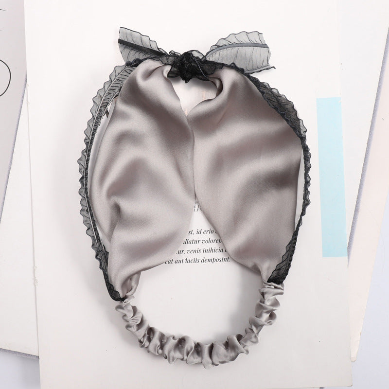 C265超仙網紗蕾絲蝴蝶結兔耳朵髮帶洗臉簡約頭飾髮箍小清新森女系Ribbon