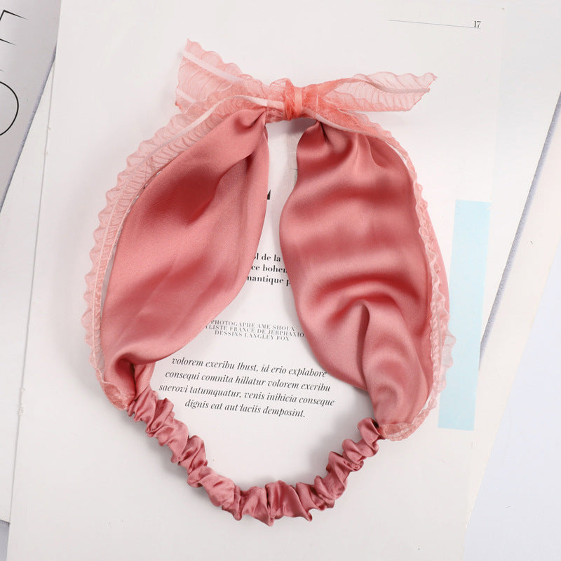 C265超仙網紗蕾絲蝴蝶結兔耳朵髮帶洗臉簡約頭飾髮箍小清新森女系Ribbon