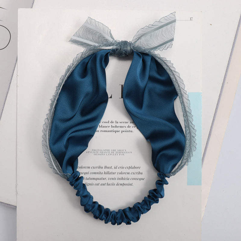 C265超仙網紗蕾絲蝴蝶結兔耳朵髮帶洗臉簡約頭飾髮箍小清新森女系Ribbon