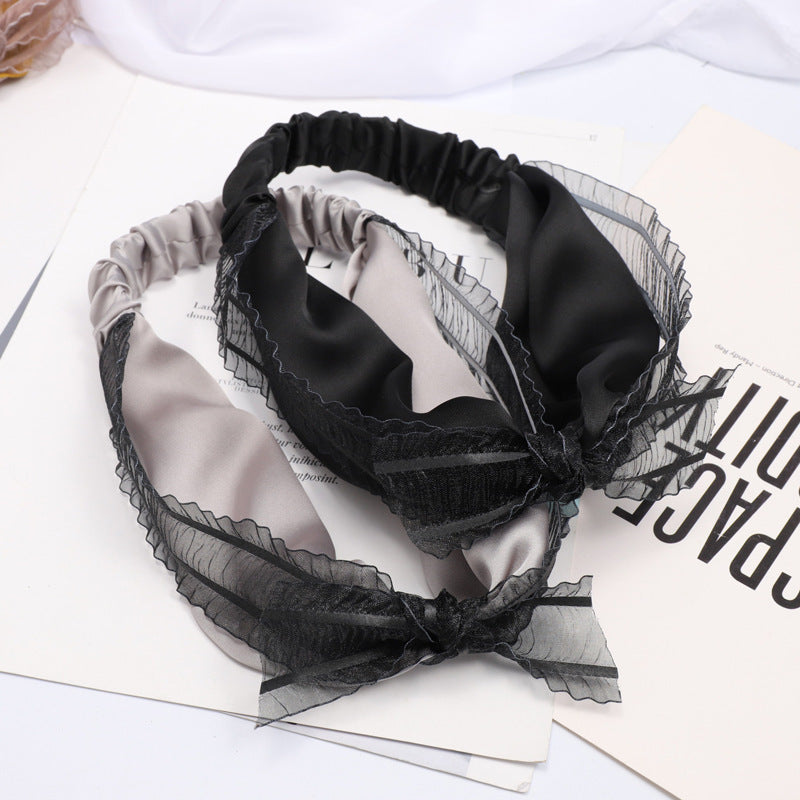 C265超仙網紗蕾絲蝴蝶結兔耳朵髮帶洗臉簡約頭飾髮箍小清新森女系Ribbon