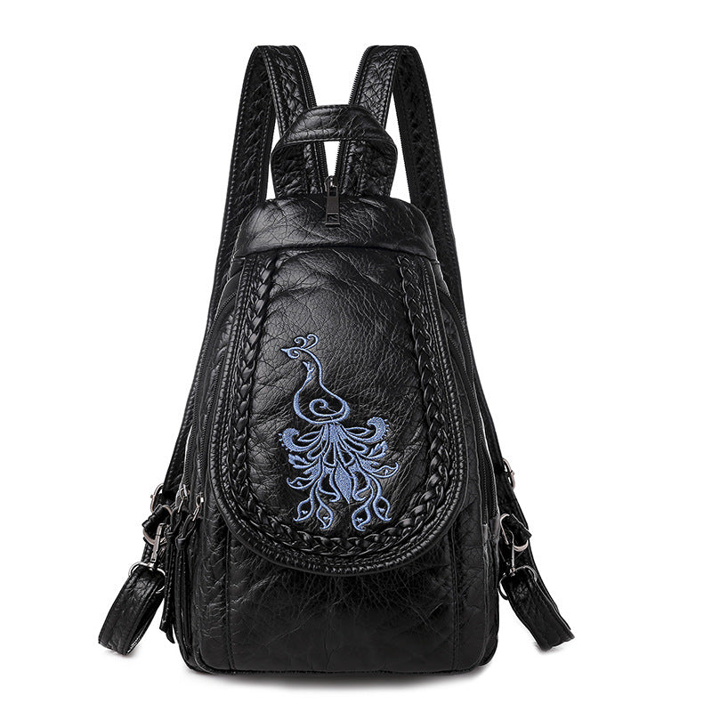 TZ12002廠家直銷女包包水洗皮女士雙肩包時尚刺繡軟皮多功能胸包MG20210831
