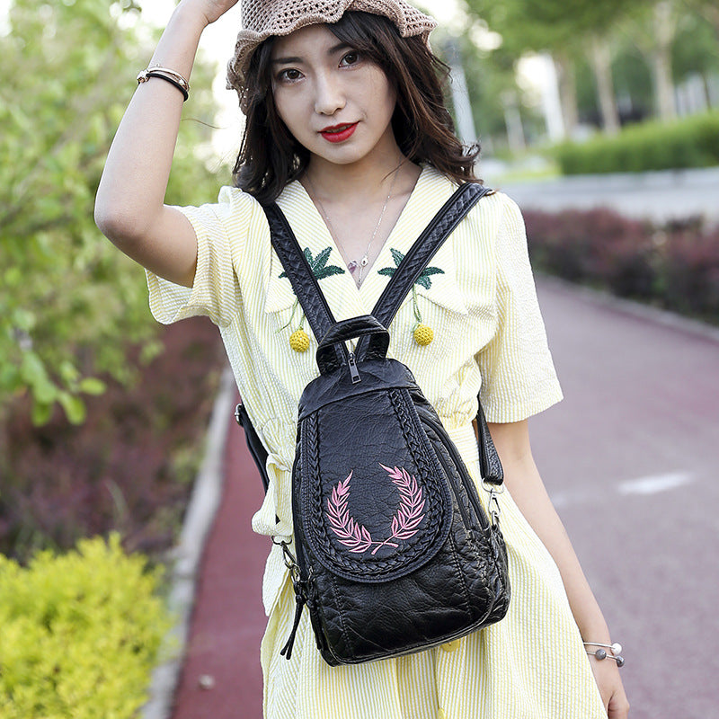 TZ12002廠家直銷女包包水洗皮女士雙肩包時尚刺繡軟皮多功能胸包MG20210831