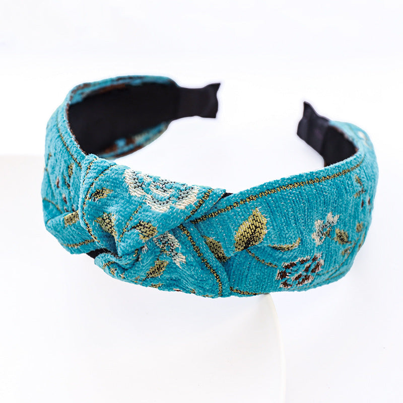 F158韓版新品髮箍時尚刺繡花布藝頭箍網紅同款髮卡中間結少女髮飾Ribbon