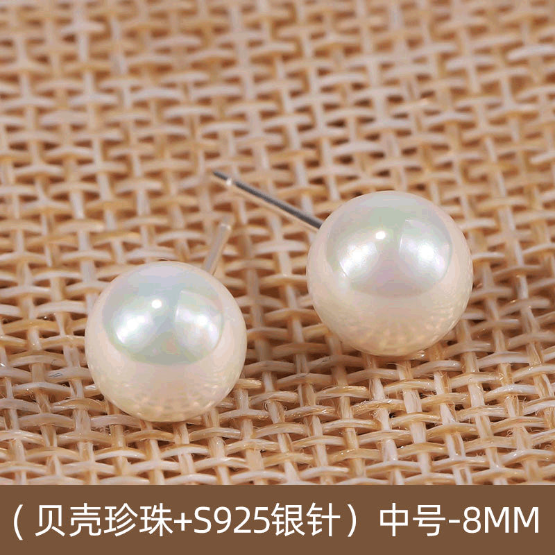 NCE03064-2s925銀針天然淡水珍珠耳釘日韓簡約復古百搭耳飾女經典時尚冷淡風kjpearl