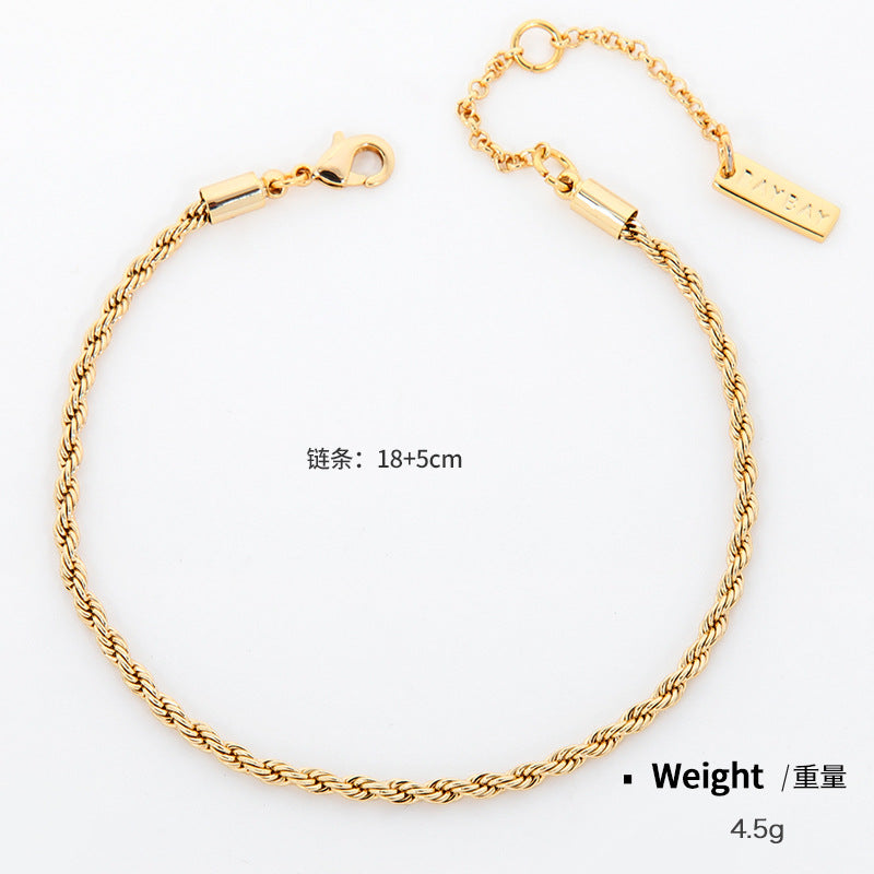 NCB00935銅鍍金銀麻繩手鏈男女簡約百搭麻花手鏈韓版氣質節日送禮手飾kj202104