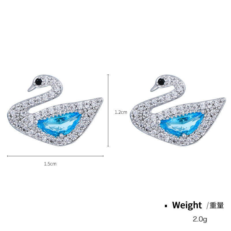 NCE01737925銀針銅鍍真金鑲鋯天鵝耳釘女日韓簡約氣質網紅熱賣款耳環kj202106