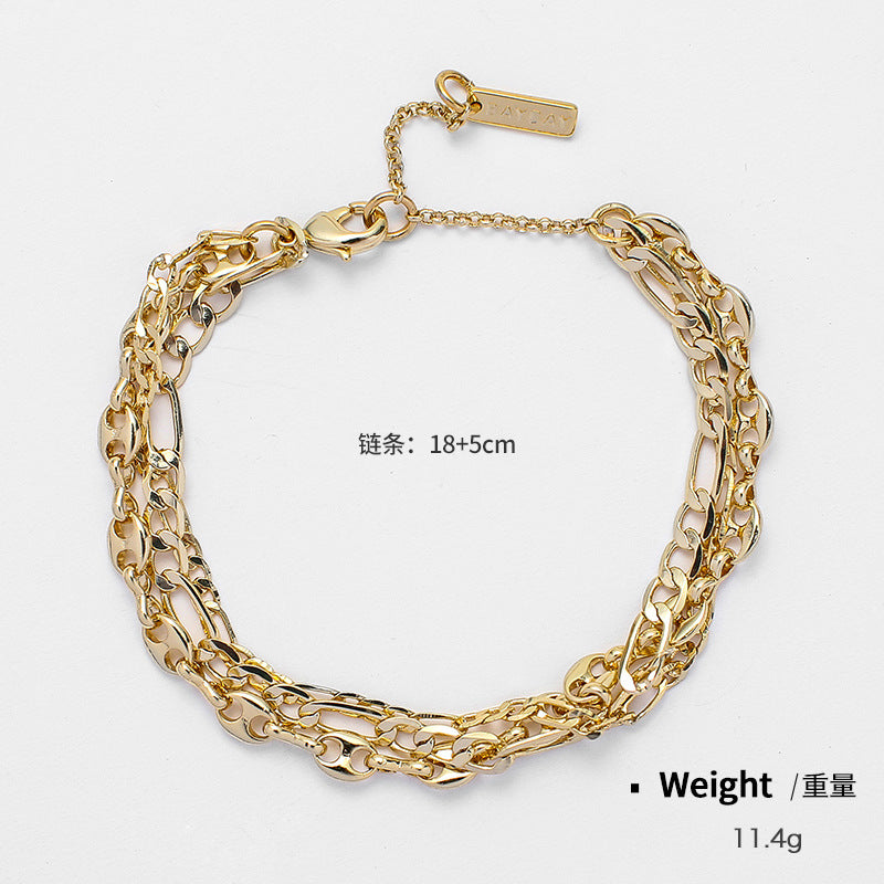 NCB00933歐美跨境金屬鑲嵌鋯石鍍金多層多拍疊戴手鏈日常個性ins風女kj202105