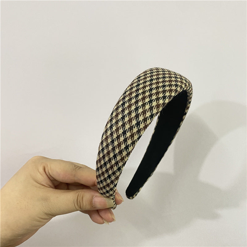 HX-547韓復古百搭千鳥格發箍女厚壓發簡約發卡頭箍網紅ins海綿增高寬邊HX20210906