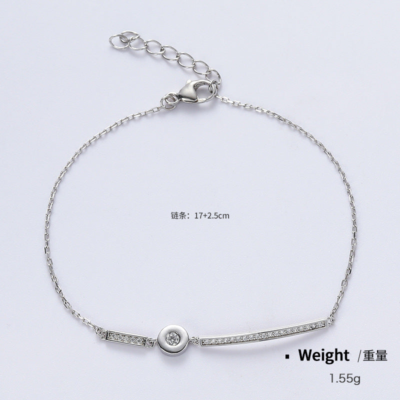NSB00027通體純銀鑲鋯幾何型伸縮手鏈女日韓百搭簡約氣質滿鋯復古手環kj202106