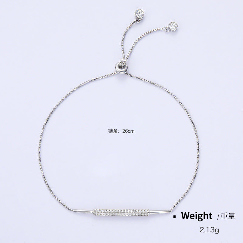 NSB00027通體純銀鑲鋯幾何型伸縮手鏈女日韓百搭簡約氣質滿鋯復古手環kj202106
