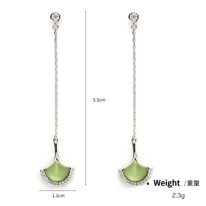 NSE00292韓版s925純銀鑲鋯長款流蘇耳環女幾何型天然蛋白石耳線耳飾kj202105