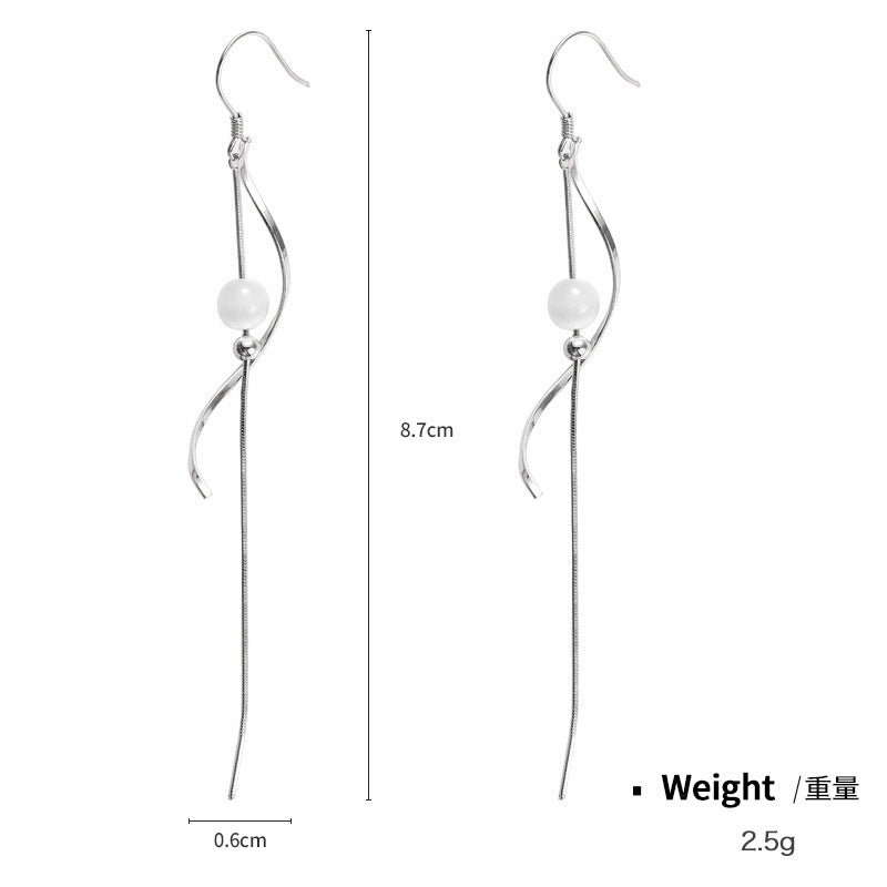NSE00292韓版s925純銀鑲鋯長款流蘇耳環女幾何型天然蛋白石耳線耳飾kj202105