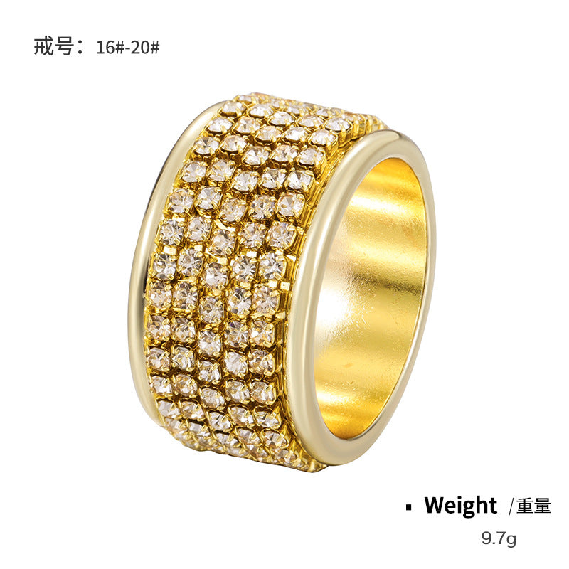 NCR01351銅鍍金充粉水鉆光面戒指女歐美跨境專供熱銷款復古指環可定制kj202107