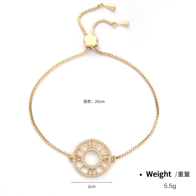 NCB00346銅鍍金鑲鋯情人節手鏈女 日韓可調節七夕520節日送禮1314手飾kj202105