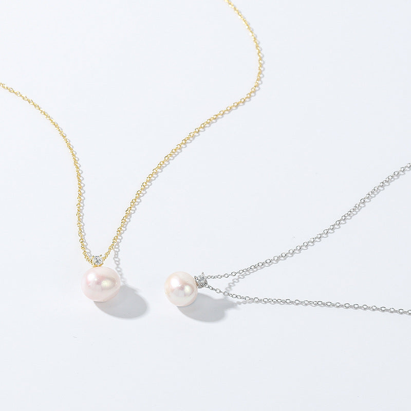 NSN00310飾品 日韓簡約時尚s925純銀百搭天然淡水珍珠吊墜choker項鏈kjpearl