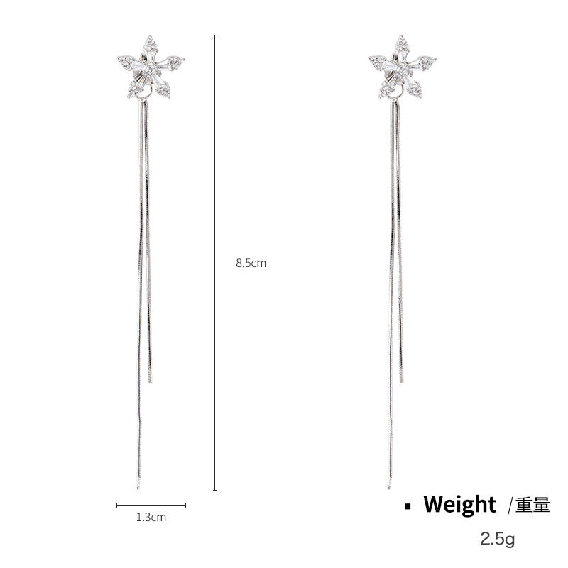 NSE00125純銀鑲鋯長款流蘇EG耳環女式韓版簡約氣質花型蝴蝶雙戴耳線kj202105