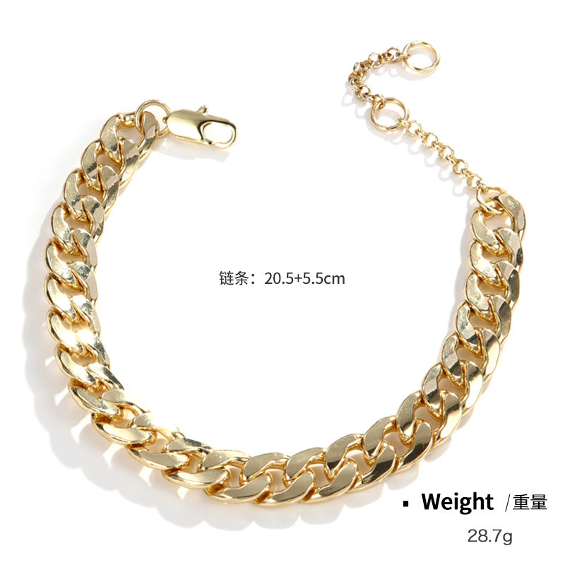 NCB00987金屬電鍍金銀保色粗鏈條手鏈男女朋克嘻哈誇張ins風古巴手鏈kj202104