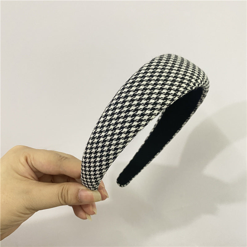 HX-547韓復古百搭千鳥格發箍女厚壓發簡約發卡頭箍網紅ins海綿增高寬邊HX20210906