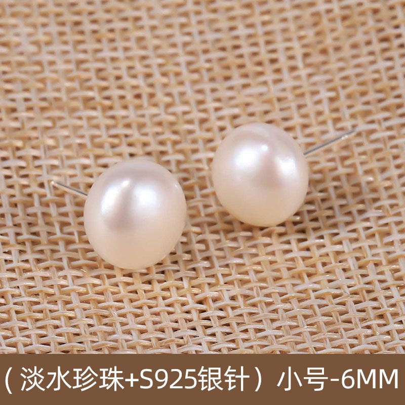 NCE03064-2s925銀針天然淡水珍珠耳釘日韓簡約復古百搭耳飾女經典時尚冷淡風kjpearl