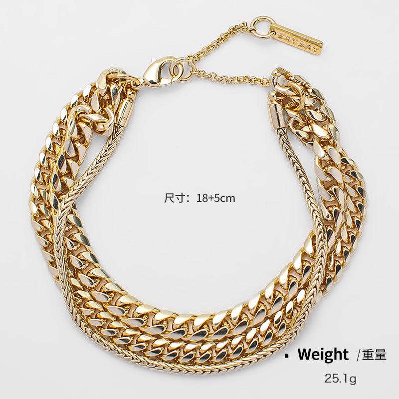 NCB00931-1歐美跨境專供多拍疊戴金屬鍍金手鏈男女通用款時尚誇張ins風kj202105