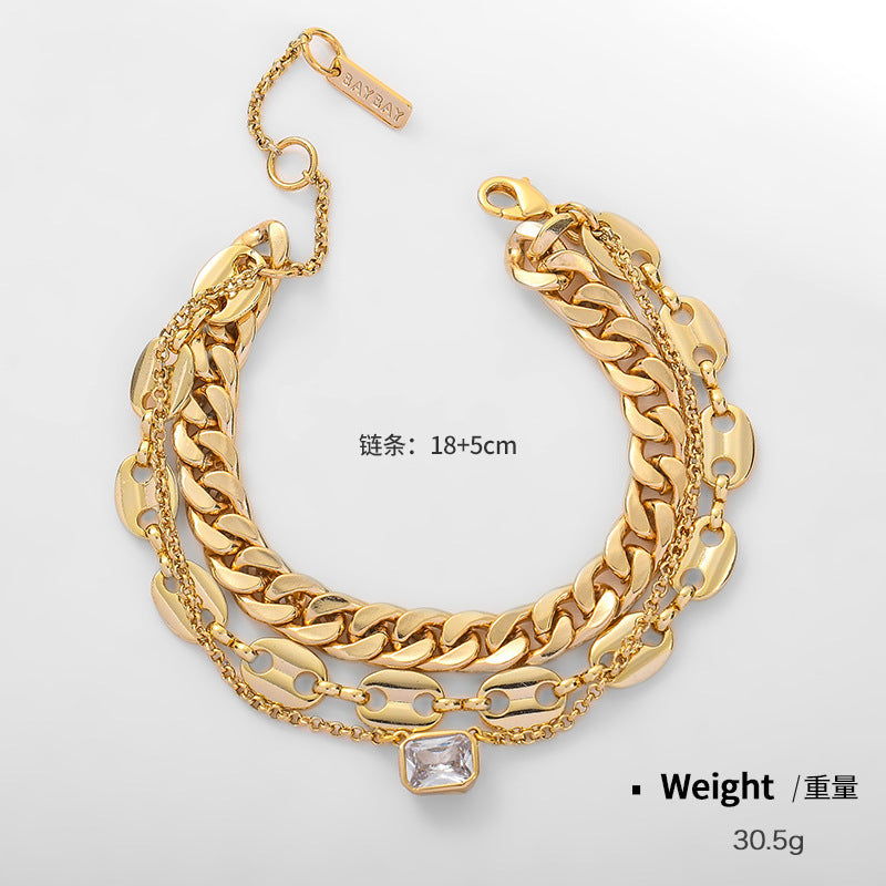 NCB00933歐美跨境金屬鑲嵌鋯石鍍金多層多拍疊戴手鏈日常個性ins風女kj202105