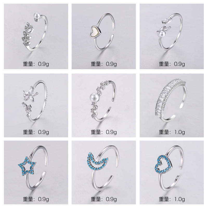 NCR00093飾品 韓版時尚簡約女式鑲鋯指環日常百搭可調節開口戒指定制kj202103