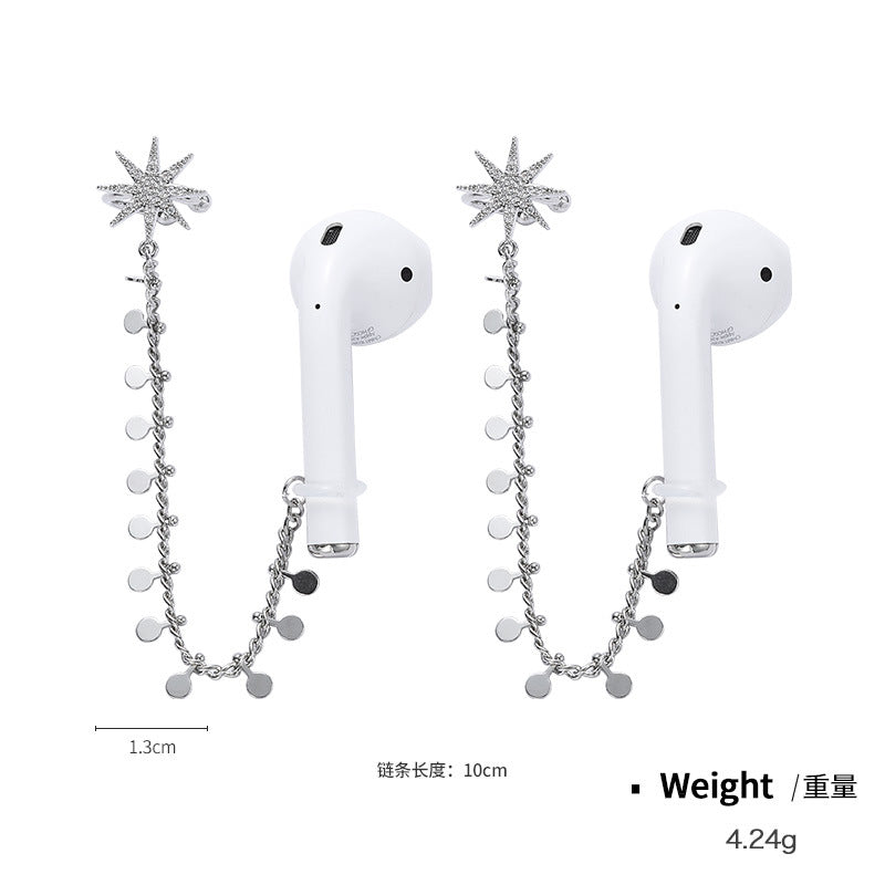 NCE03104銅鍍金鑲鋯流蘇款六芒星耳夾女 網紅爆款蝴蝶防丟耳機鏈耳環kj202106