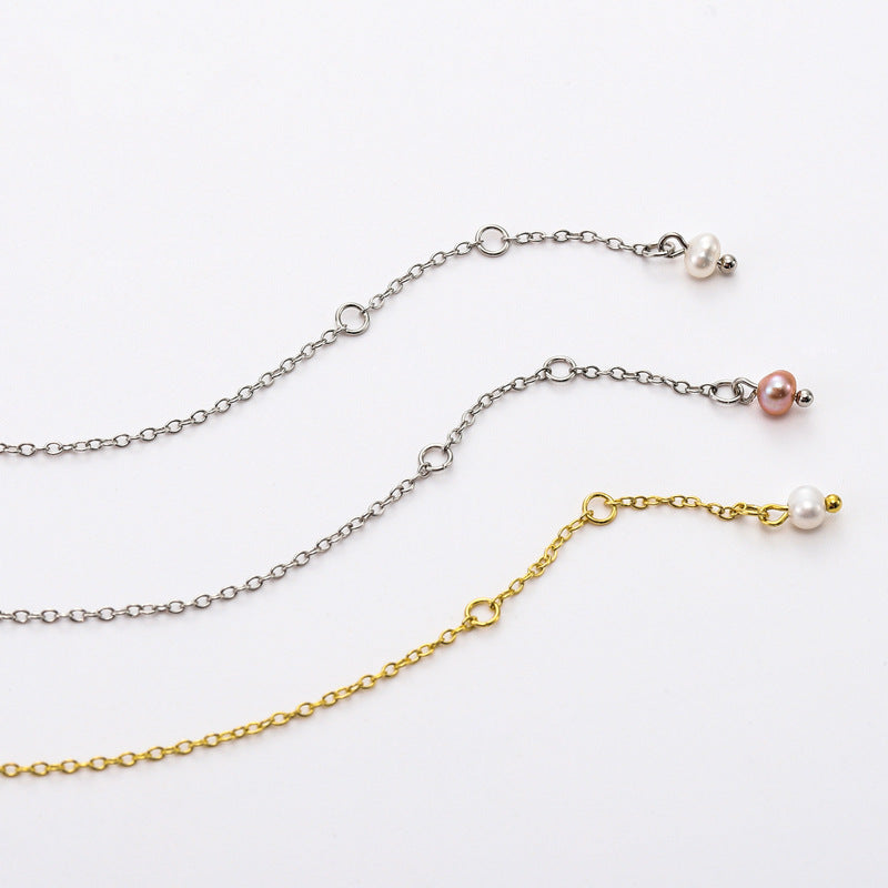 NSN00297飾品 s925純銀鑲鋯日常百搭鎖骨鏈女淡水珍珠愛心Y字型項鏈kjpearl