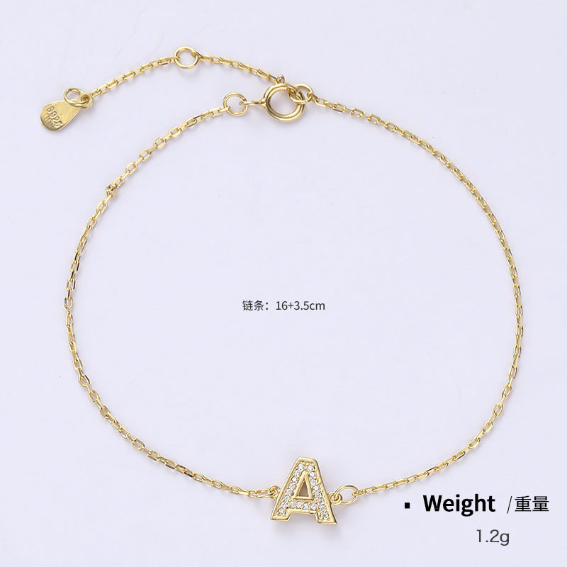 NSB00030通體純銀鍍真金鑲鋯幾何型字母手鏈女韓版簡約氣質蛋白石手飾kj202106