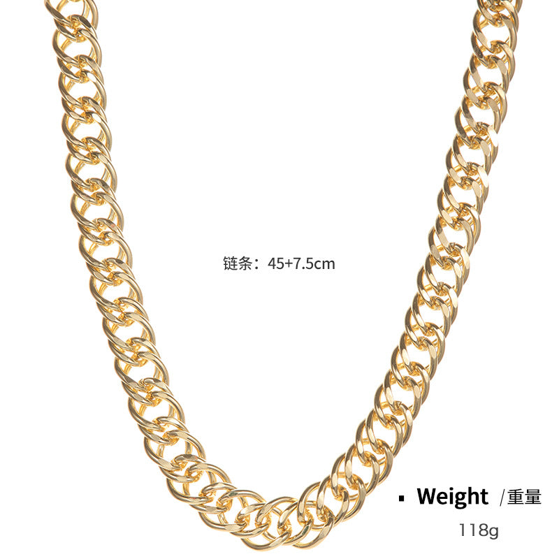 NCN02100金屬電鍍仿金保色粗鏈歐美誇張嘻哈古巴鏈ins風夏季潮流項鏈kj202104