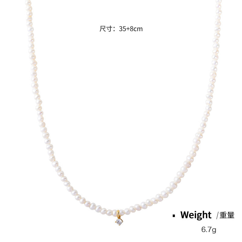 NCN02048日韓簡約氣質天然淡水珍珠鎖骨鏈女式金屬鑲嵌鋯石ins風項鏈kj202105