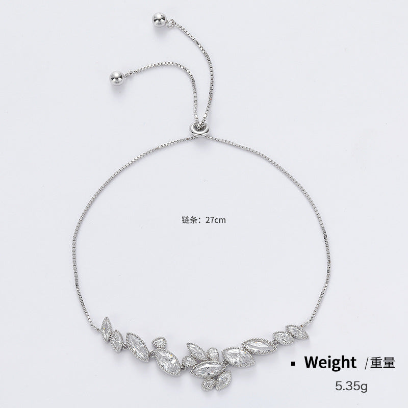 NSB00027通體純銀鑲鋯幾何型伸縮手鏈女日韓百搭簡約氣質滿鋯復古手環kj202106