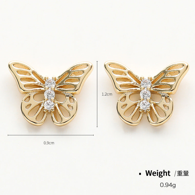 NCE00851銅鑲鋯精致耳釘女日韓簡約氣質蝴蝶造型百搭復古925銀針耳環kj202106