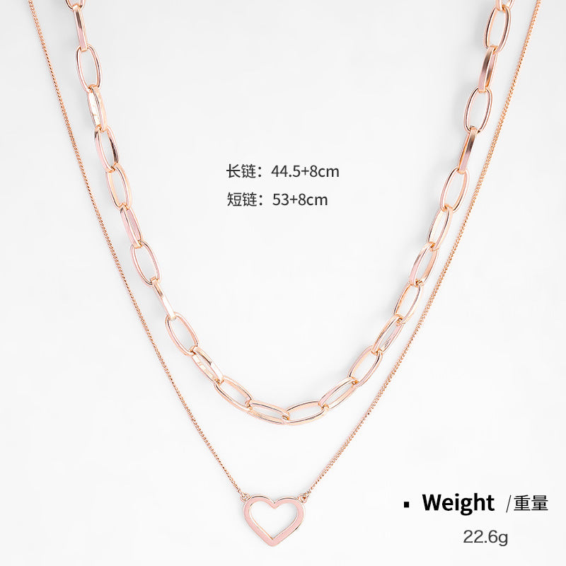 NCN02097銅鍍真金愛心雙層項鏈女 日韓時尚鑲鋯夏季熱賣疊戴古巴項鏈kj202105