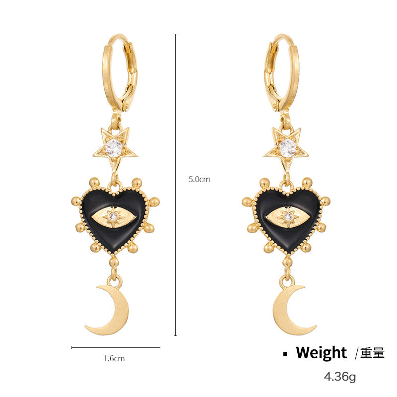 NCE03808神秘主義銅鑲鋯琺瑯工藝耳環女歐美熱銷惡魔之眼愛心造型耳飾KJ20210810