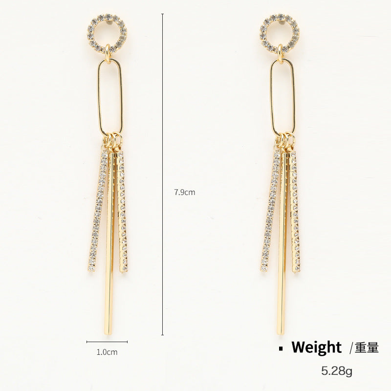 NCE00959銀針銅鑲鋯幾何型耳環女日韓時尚簡約氣質個性流蘇耳飾inskj202107