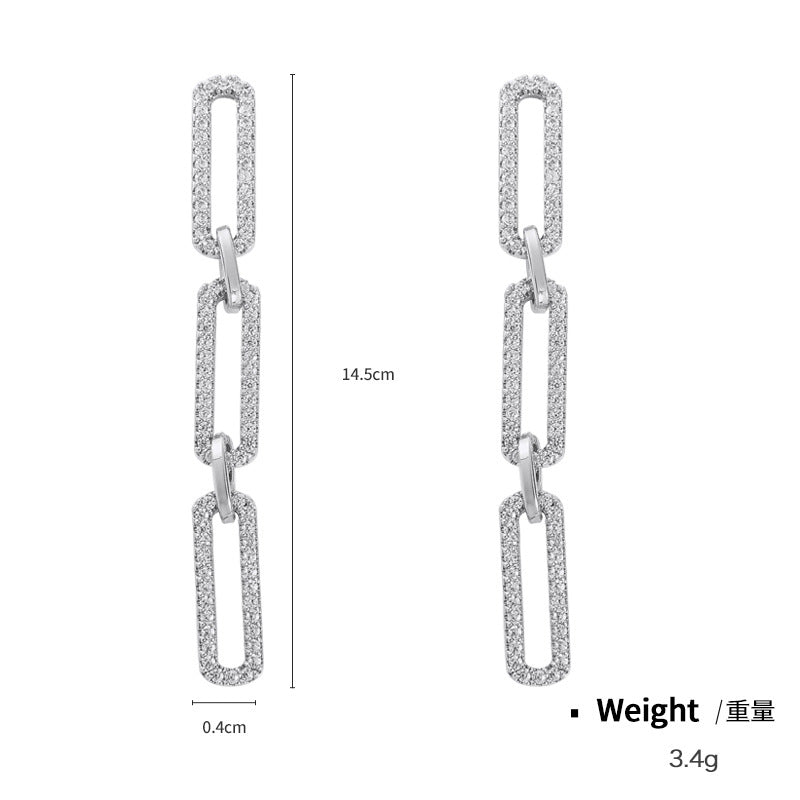NCE03660925銀針銅鑲鋯長款鏈條耳釘女 韓版冷淡風顯瘦臉小眾流蘇耳飾kj202105