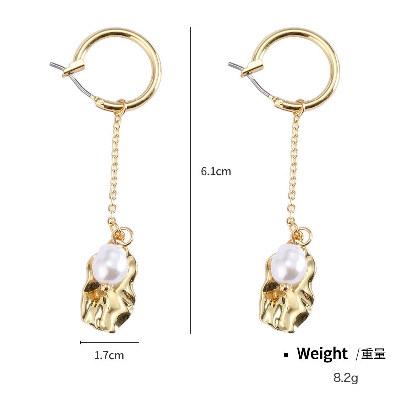NXE03552925銀針金屬鍍金色歐美耳釘女ins風誇張珍珠耳墜跨境熱賣耳飾kj202104
