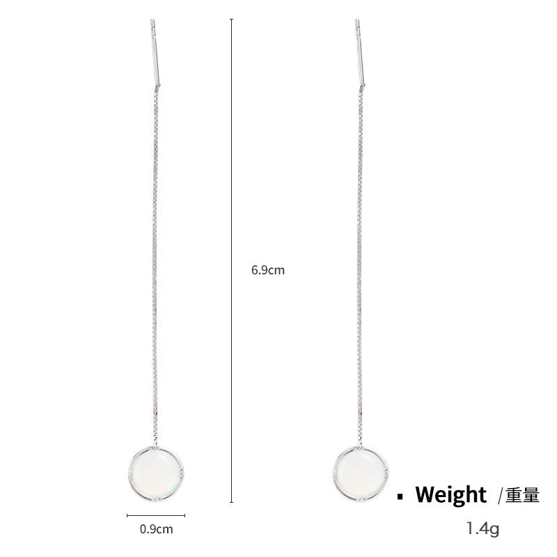 NSE00292韓版s925純銀鑲鋯長款流蘇耳環女幾何型天然蛋白石耳線耳飾kj202105