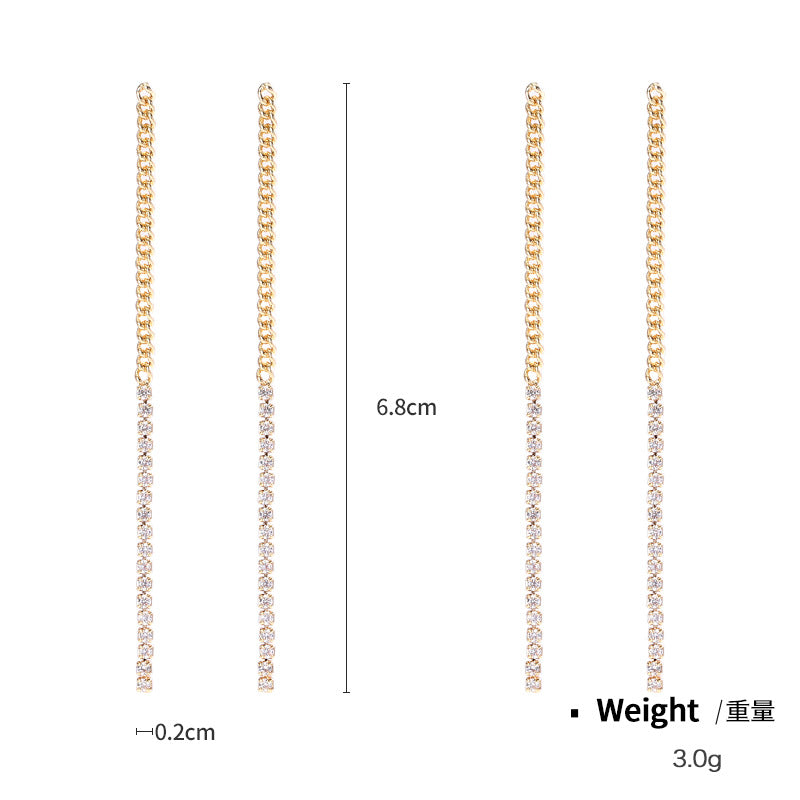 NXE03558925銀針銅鍍金銀長款耳線女別針鏈條歐美ins風耳釘金屬幾何型kj202104