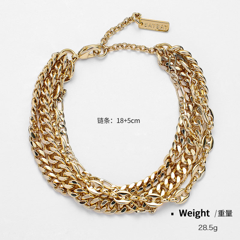 NCB00933歐美跨境金屬鑲嵌鋯石鍍金多層多拍疊戴手鏈日常個性ins風女kj202105