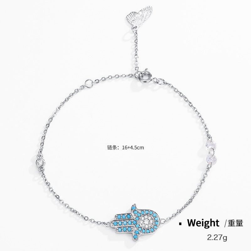 NCB00265銅鍍真金鑲嵌藍松石精致手掌手鏈女日韓百搭簡約個性復古手飾kj202106