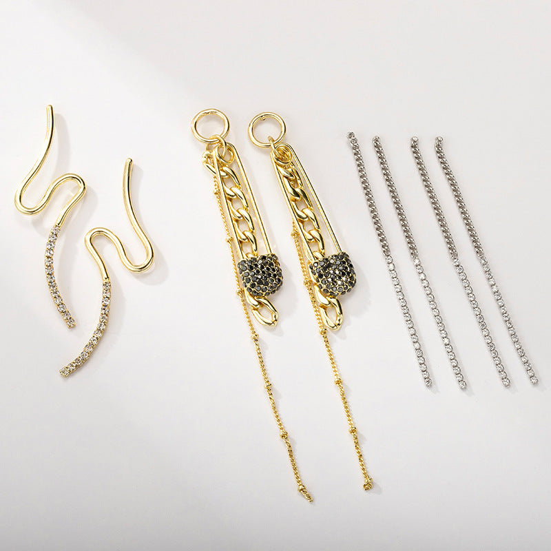 NXE03558925銀針銅鍍金銀長款耳線女別針鏈條歐美ins風耳釘金屬幾何型kj202104