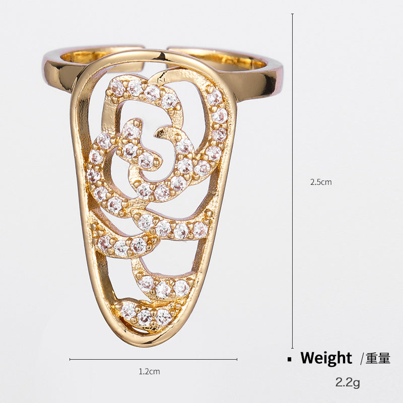 NCR00874銅鍍真金鋯石指甲戒指女 嘻哈美甲潮流指尖戒幾何開口可調節kj202104