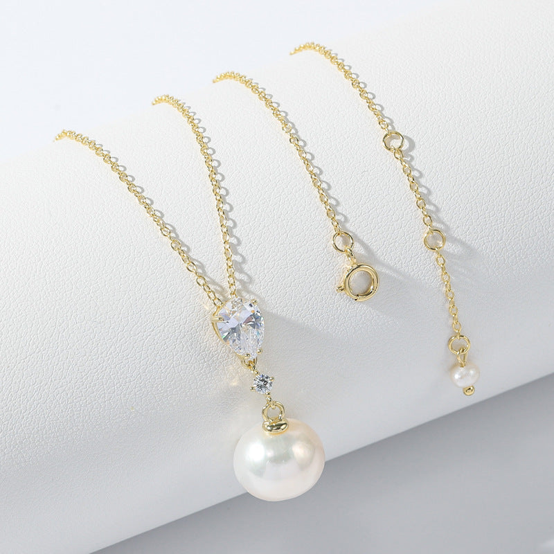 NSN00300-1飾品 韓版s925銀鑲鋯淡水珍珠吊墜飾鎖骨鏈百搭choker項鏈女kjpearl