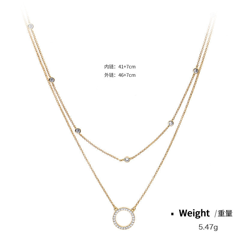 NCE03390金色雙層銅鍍真金鋯石O型項鏈女套裝歐美時尚清新顯瘦水波鏈kj202106