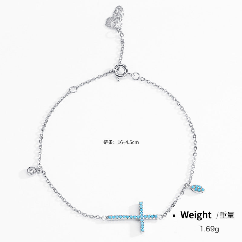 NCB002667銅鍍真金鑲鋯十字架手鏈女式 日韓簡約原創設計精致復古手飾kj202106